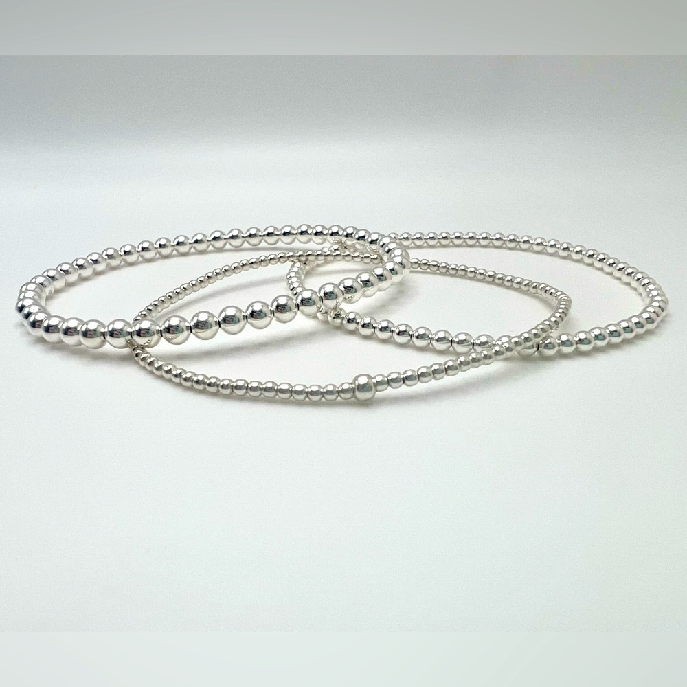 2mm 3mm 4mm Set of 3 Sterling Silver Stretch Bracelets - Picture 2 of 6